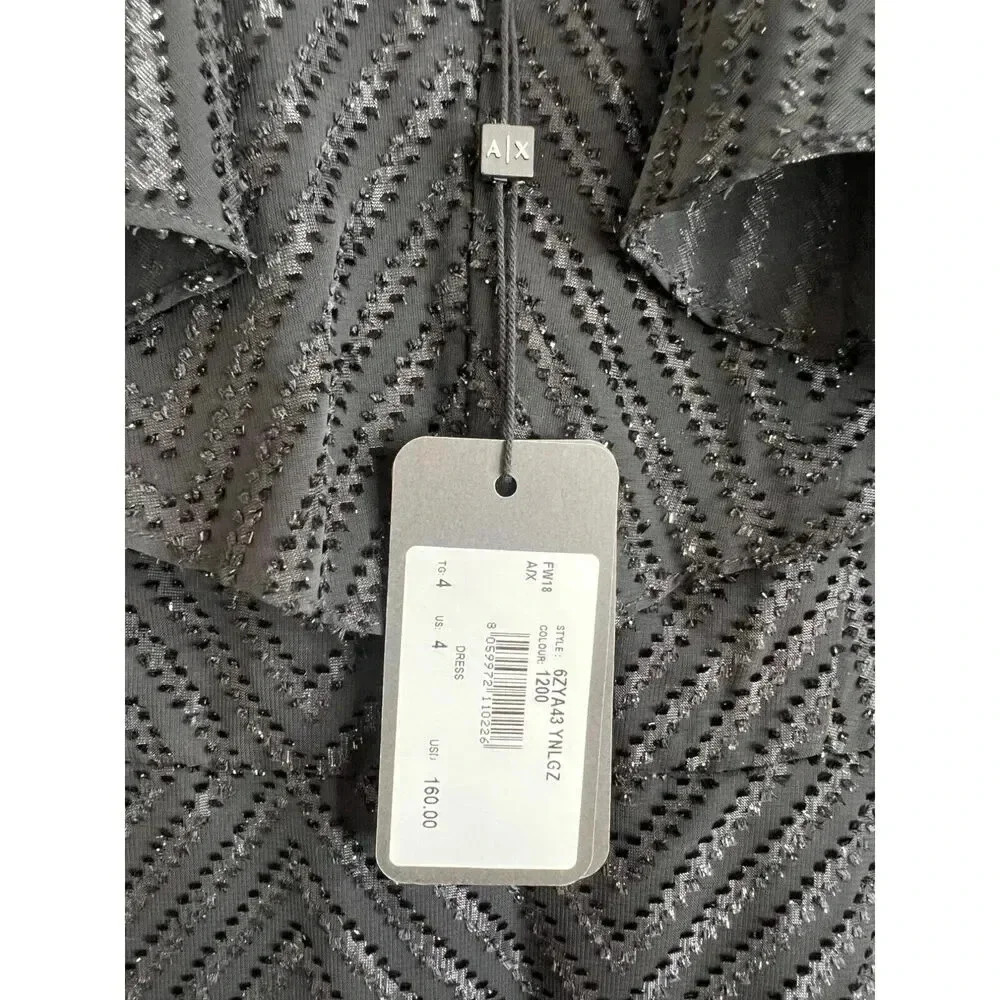 Armani Exchange SHEER GLITTER FIT FLARE BLACK Mini Dress Women Size 4 NWT - Picture 7 of 10